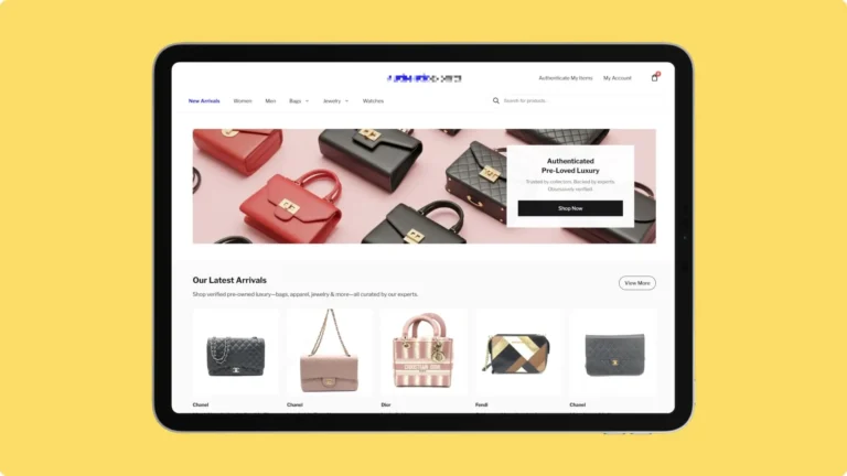 Screenshot of a luxury e-commerce website in an iPad